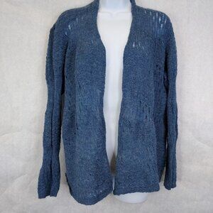 Eileen Fisher Cardigan Womens L 100% Baby Alpaca Open Knit Blue Lagenlook Luxury